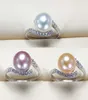 S925 Sterling Silver Ring Freshwater Pearl Ring for Women 89 Mm Natural Pearl With Zircon Fashion Jewelry Justerbar storlek Wedding6566312