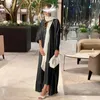 Etnische kleding Moslim Turkije Abaya Mode Sparkly Satijn Zijden Jurk Effen Kleur Set van twee stukken Dames Lange Femme Kaftan Isamic