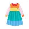Girl Dresses Jumping Meters 2-7T Rainbow Print Princes Girls For Autumn Spring Long Sleeve Children's Clothing Toddler Kids