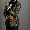 Floral Jacquard Blazer for Men Prom African Fashion Slim Fit with Velvet Shawl Lapel Male Suit Jacket Wedding Groom Tuxedo 240125