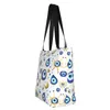 Sacs à provisions Sac fourre-tout méditerranéen bleu et or Evil Eye réutilisable Hamsa Nazar Amulette Boho épicerie toile épaule Shopper