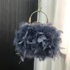 Kvällspåsar Designer Luxury Turkiet Feather Party Clutch Bag Women Wedding Purses and Handbags Shoulder Pearl Chain