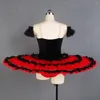 Sahne Giyim Profesyonel Bale Tutu Girls Balerin Dans Kostüm 3 Katmanlı Siyah ve Altın Dantel Dekorasyonlu Gözleme Etek 2 Renk