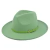 Klasyczny retro Fedora Green Belt Woolen Cowboy Hat Vintage Czarna wełniana okapa czapka 240130