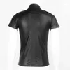 Men's Casual Shirts Leather Short Sleeve Elastic Fashion PU T-Shirts