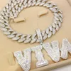 Conjunto de joias personalizadas de hip hop Vvs Moissanite diamante cubano com corrente e pingente de letra com nome personalizado