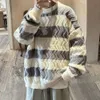 Pullover für Jungen im Herbst-Winter, verdickte Streifen, graues, locker sitzendes Paar, neuer explosiver Lazy-Stil, hochwertige und trendige Marke Instagram