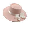 Berets 2024 Fedora Hoed Vrouwen 9.5cm Grote Rand Bowtie Lint Vilt Jazz Bruidsjurk formele