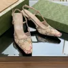 Anzugschuhe Slingback-High-Heels Schnürschuhe mit flachem Schnitt Sandalen mittlerer Absatz Schwarzes Mesh mit funkelnden Kristallen Druckschuhe Gummi-Leder-Knöchelriemen Damensandale AAA