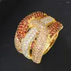 Med sidogenar Godki Luxury Orange Geometry Stating Rings for Women Wedding Crystal Zircon Dubai Bridal Finger Jewelry Addiction 2024