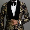 Floral Jacquard Blazer for Men Prom African Fashion Slim Fit with Velvet Shawl Lapel Male Suit Jacket Wedding Groom Tuxedo 240125