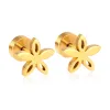 14k Yellow Gold Cute Animals Elephant Cross Flower Stud Earrings For Women Girls Anti-allergy Screw-back 2024 Trending