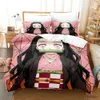 Conjuntos de cama Hot Kamado Nezuko Conjuntos de cama Anime Demon Slayer Colcha para adolescentes meninas dos desenhos animados Twin Single Queen King Full Duvet Cover Set