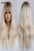 Emmor synthétique Ombre Blonde platine perruques pour femmes avec frange longue perruque ondulée fête quotidienne résistant à la chaleur fibre cheveux 2206228865595