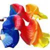 Stage Wear High Quality Silk Handmade Dyed Belly Dance Fans Bamboo Ribs Long 1Pair Royal Blue Red Orange Yellow 180x90