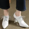 Kleid Schuhe Hochzeit Party Frauen Lace Up Echtes Leder High Heel Pumps Weibliche Low Top Spitz Büro Stiefeletten Casual