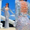 Twinkling Sequined Mermaid Evening Dresses Portrait Deep V Neck Beaded Gowns Sweep Train Vestidos De Noche Formal Occasion Custom Size