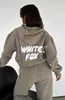 Designer Tracksuit White Fox Hoodie Define Dois 2 Peça Set Mulheres Mens Roupas Desportivo Manga Longa Pulôver Branco Com Capuz Carta Casal Casacos DCGM