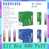 Sigarette elettroniche usa e getta Elf Box 600 originali al 100% Batteria da 450 mAh Pod da 2 ml 2% 5% Livello Mesh Coil 600 Sbuffi Penna Vape