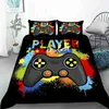 Beddengoedsets Tienerjongens Gamer-dekbedovertrek Queen/King SizeJongens Gamepad Trooster CoverZwart ic Retro Gaming Polyester Dekbedovertrek