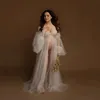 Pearl Tiuls Matters Sukienka do sesji zdjęciowej Długie puszysty rękawa z ramion Baby Shower Bridal ciąża suknie