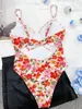 Women's Swimwear Floral Printed Underwired One Piece Swimsuit Women Female High Leg Cut Monokini Bather Bathing Suit Swim Lady K3933