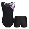 Stage Wear Enfants Filles Ballet Justaucorps Ensemble Gymnastique Body Avec Short Dancewear Sans Manches Strass Patinage Artistique Unitards