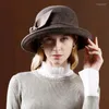 Berets Lady Fedoras Hats Female Fashionable Leisure Dome Cap Lounge Elegant Wool Felt Curling Top Party Bowtie Hat Adjust A28