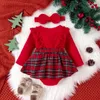 Strampler Baby Mädchen 2 Stücke Weihnachten Outfits Langarm Plaid Rock Strampler Mit Stirnband Set Geborene Kleidung