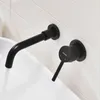 Robinets de lavabo de salle de bains, accessoires contemporains muraux, robinet noir en laiton massif
