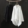 Kvinnor BLOUSES 2024 SURE SOMMER ARTS STIL Kvinnor Långärmad Löst Turn-Down Collar Casual Shirt Asymmetry Design Single Breasted Blus