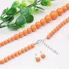 Collier Boucles D'oreilles Ensemble 6-14 Orange Perle Ronde En Forme De Tour Collier/boucle D'oreille Fabrication De Bijoux Conception Chaîne De Cou 5Cm Extension Cadeau De Fête Pour Les Femmes