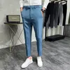 2024 Summer Fashion Mens Dark Green Set Pants Solid Business Professional Ultra Thin Fit Dress Office Ankle Trousers 240217