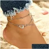 Anklets New Bohemian Sier Beach Lady Vintage Dolphin Beaded Anklets 팔찌 여성 조절 가능한 mtilayer 체인 보석 Gi dhgarden dh71s