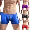 Boxers Sexy en cuir Pu pour hommes, slim, taille basse, fermeture éclair, sous-vêtement de Style américain, culotte de boîte de nuit, Lingerie charmante