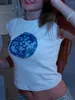 Женские футболки, женская рубашка с принтом диско-шара, милые детские футболки с короткими рукавами и графикой Y2k, летние винтажные укороченные топы для выхода на улицу, сказочный гранж