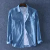 Men's Casual Shirts Classic Brand Double Pocket Button Cotton Denim Shirt 2024 Spring High Quality Slim Long-sleeved