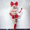 Bühnenkleidung Weihnachtskostüme Frauen Rote Schleife Kopfbedeckung Top Skrit Show Festival Outfit Nachtclub Dj Gogo Pole Dance Kleidung XS5634