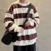 Sweater for Boys in Autumn Winter, Thickened Stripes, Gray Loose Fitting Couple, New Explosive Lazy Style, High-end and Trendy Brand Instagram