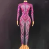 Scen Wear Pink paljetter Jumpsuit Women Stretch Gogo Dancer Costume Festival Rave Outfit Bar Nightclub DJ Jazzkläder XS6317