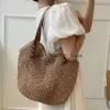 Sacs à bandoulières Été pour femmes Paille en rotin tissé Top Handle Sac Hollow RaffiaH Het Beach Sacs de main décontractés 2023H24217