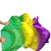 ステージウェアシルクの手作りの染色ベリーダンスファン竹リブ長1ペア緑の黄色の紫色180x90cmカスタマイズできます