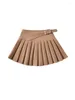 Skirts FANS Elegant Grey Women Pleated Skirt 2024 Spring Asymmetric Belt High Waisted A-Line Female Mini Y2K Jupe