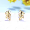 Stud Earrings Kuololit Lab Grown Diamond Solid 18K 14K Gold Round Stone For Women Leaf Shape Fine Jewelry Wedding Engagement