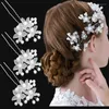 Hair Clips 3pcs Pearl Flower Hairpin Women's Side Comb Golden Leaf Shaped Alloy Tiaras Wedding Bride Insert Headwear