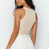 Dames Tanktop Dames Wit 2024 Zomer Informeel Fitness Kort Vest Snoepkleuren Gebreid Off-shoulder Sexy Crop