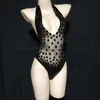 Palco desgaste sexy vermelho preto rosa strass transparente collant dança traje dançarino backless outfit noite aniversário celebrar bodysuit