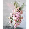 Fleurs décoratives rangée de fleurs artificielles suspendues Floral fête de mariage fond arc décor Rose Rose plante verte route plomb allée boule accessoires