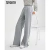 Spodnie damskie Toyouth Women Spits 2024 Spring elastyczna talia Prosta długie spodnie podzielone hem szarość