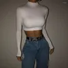 Mulheres camisetas Branco Turtleneck Crop Top Mulheres All-Match Camisa de Manga Longa Primavera Verão Slim Fit Casual Y2K Feminino Street Skinny Tops